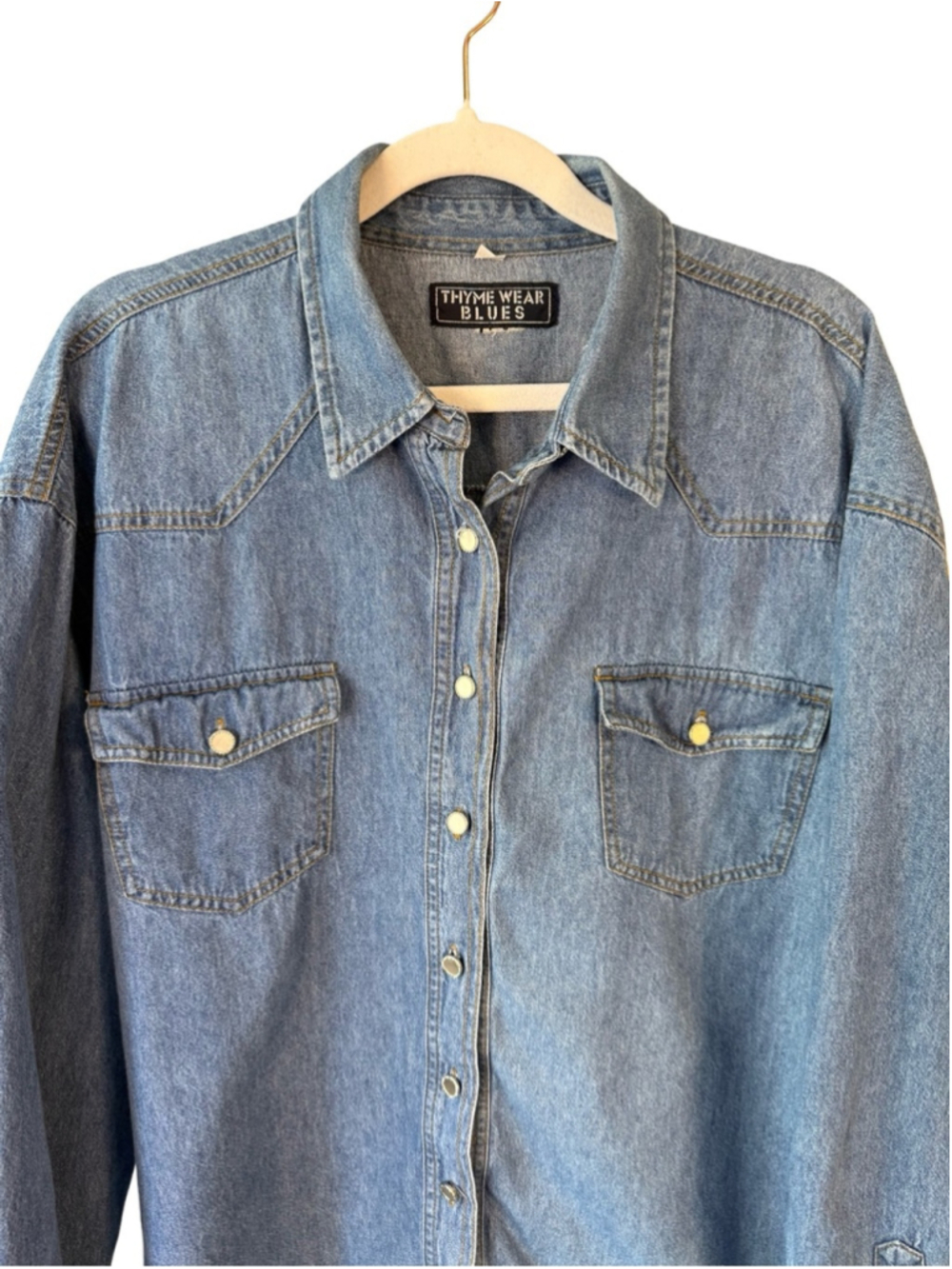 Vintage Thyme Wear Classic Light Blue Denim Button-Up Western Shirt Size XL - Picture 13 of 14